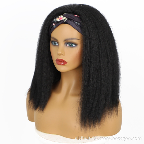 16inch brazilian good yaki curly loose wave accessories wig grip headband attached synthetic headband wigs for black wome